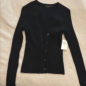 Good American Black Ribbed Cardigan
